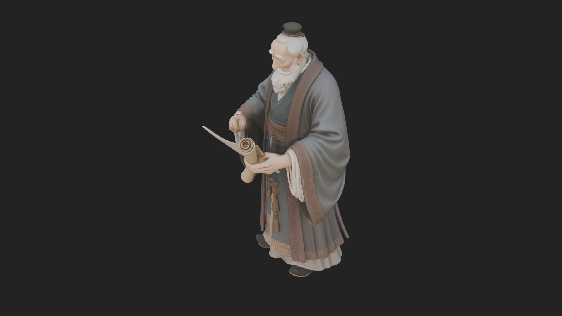 Chinese Scholar with Book Statue Design 5 3D Print Model 3D Model