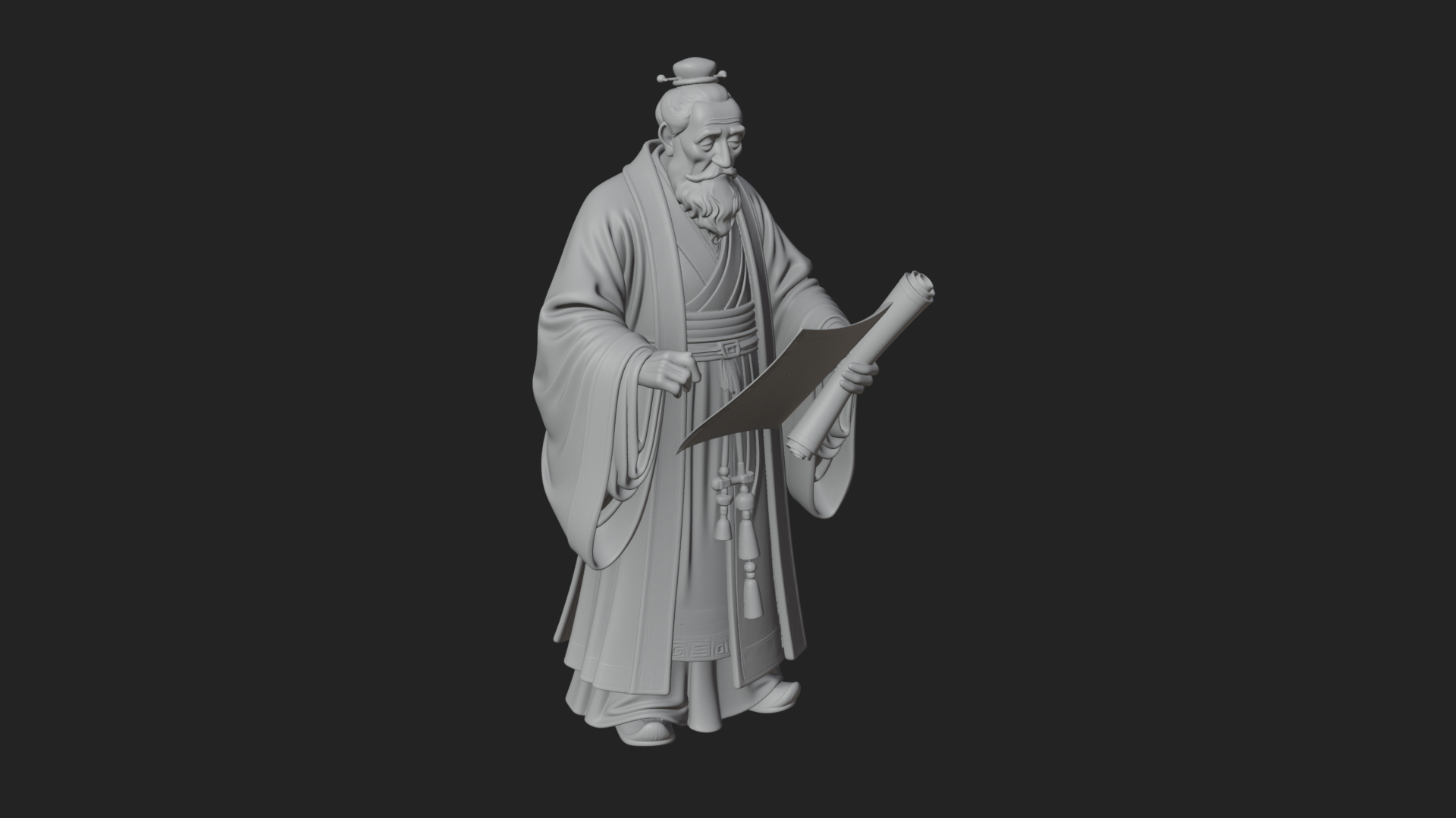 Chinese Scholar with Book Statue Design 5 3D Print Model 3D Model