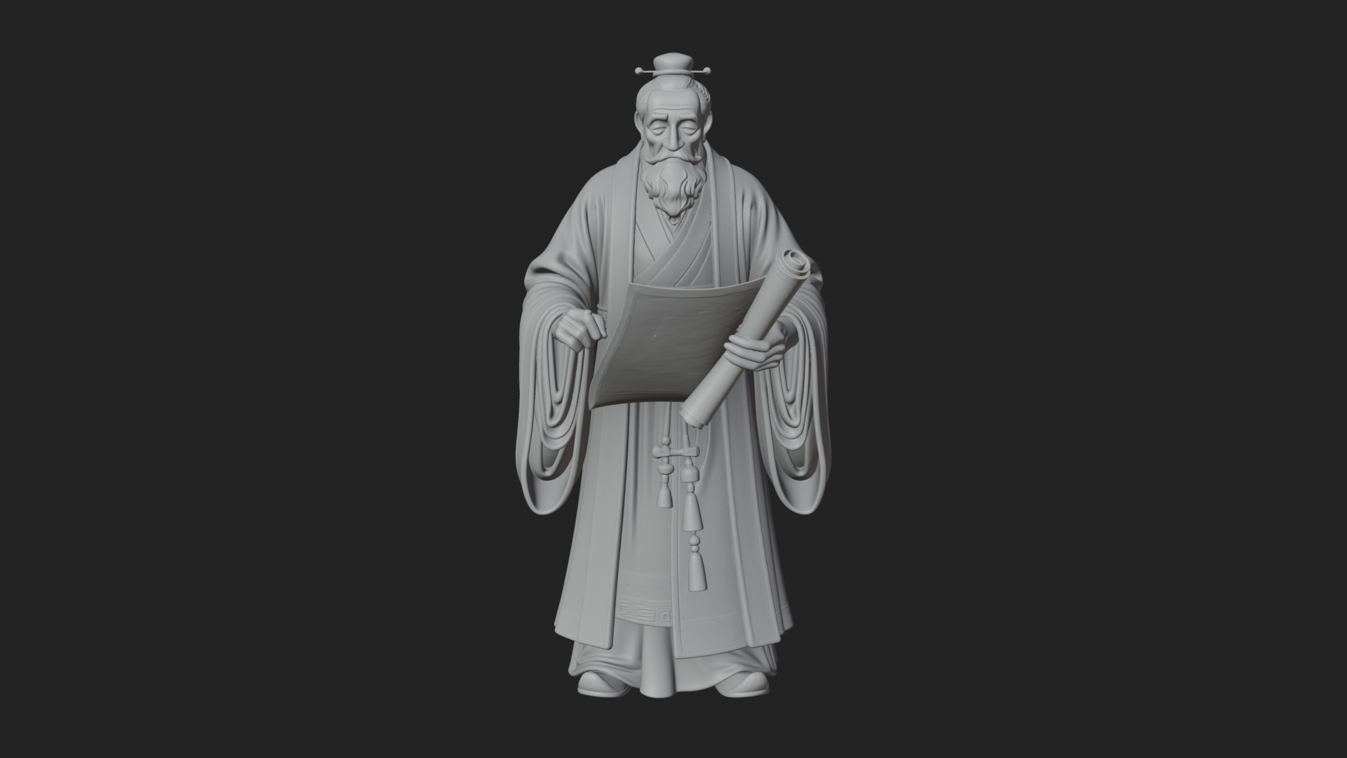Chinese Scholar with Book Statue Design 5 3D Print Model 3D Model