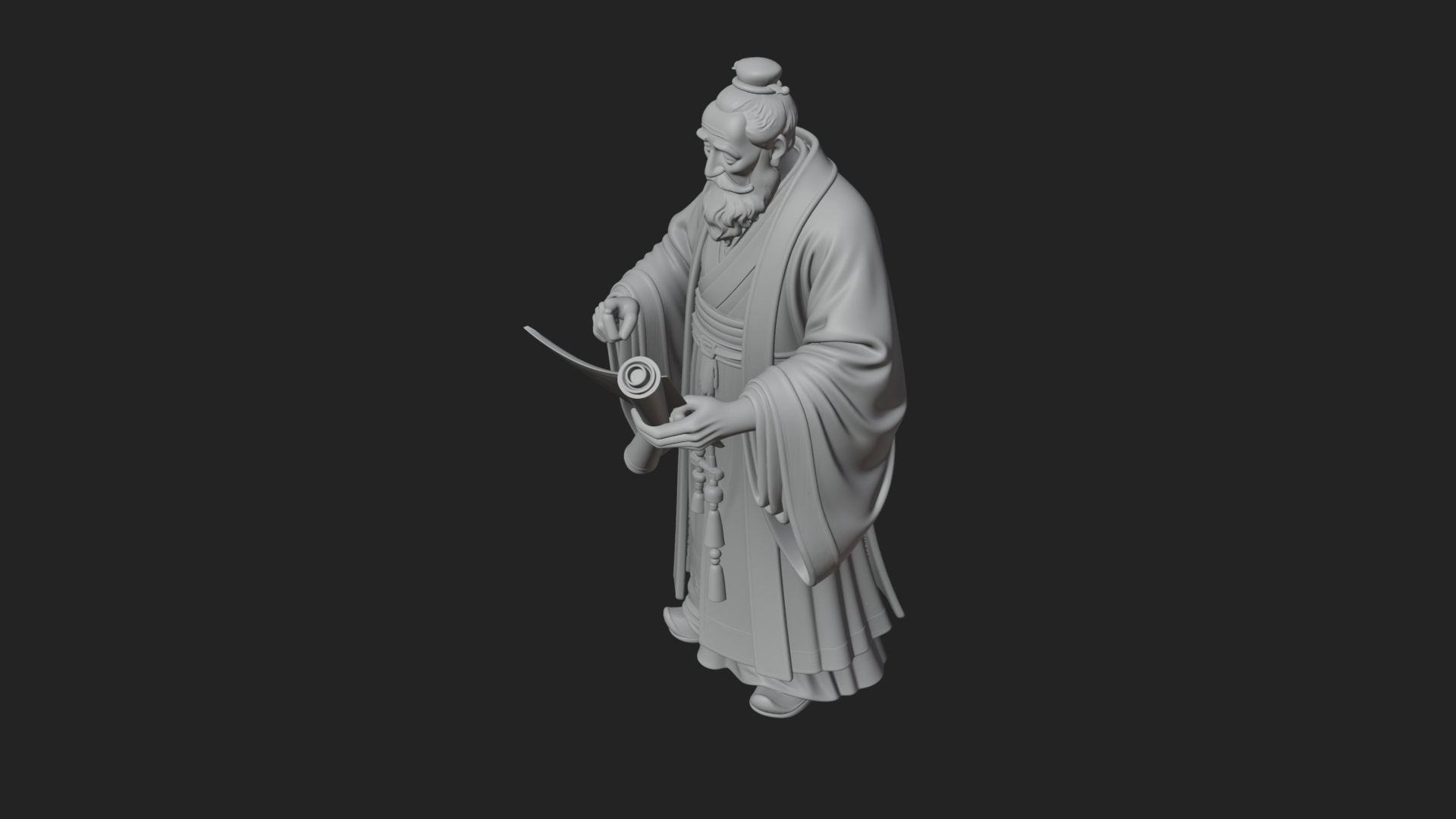 Chinese Scholar with Book Statue Design 5 3D Print Model 3D Model