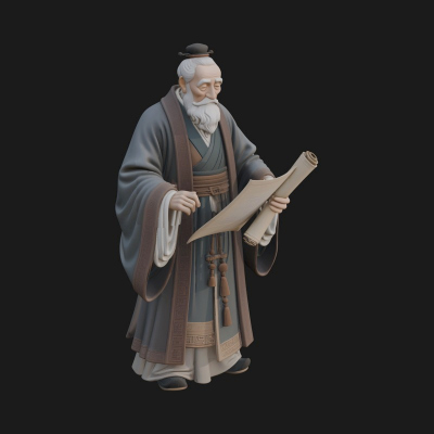 Chinese Scholar with Book Statue Design 5 3D Print Model