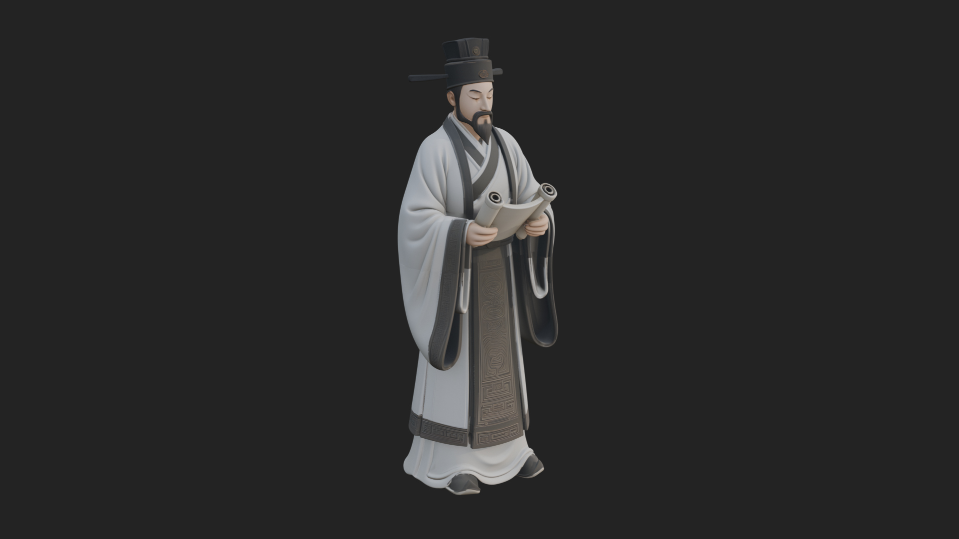 Chinese Scholar with Book Statue Design 6 3D Print Model 3D Model