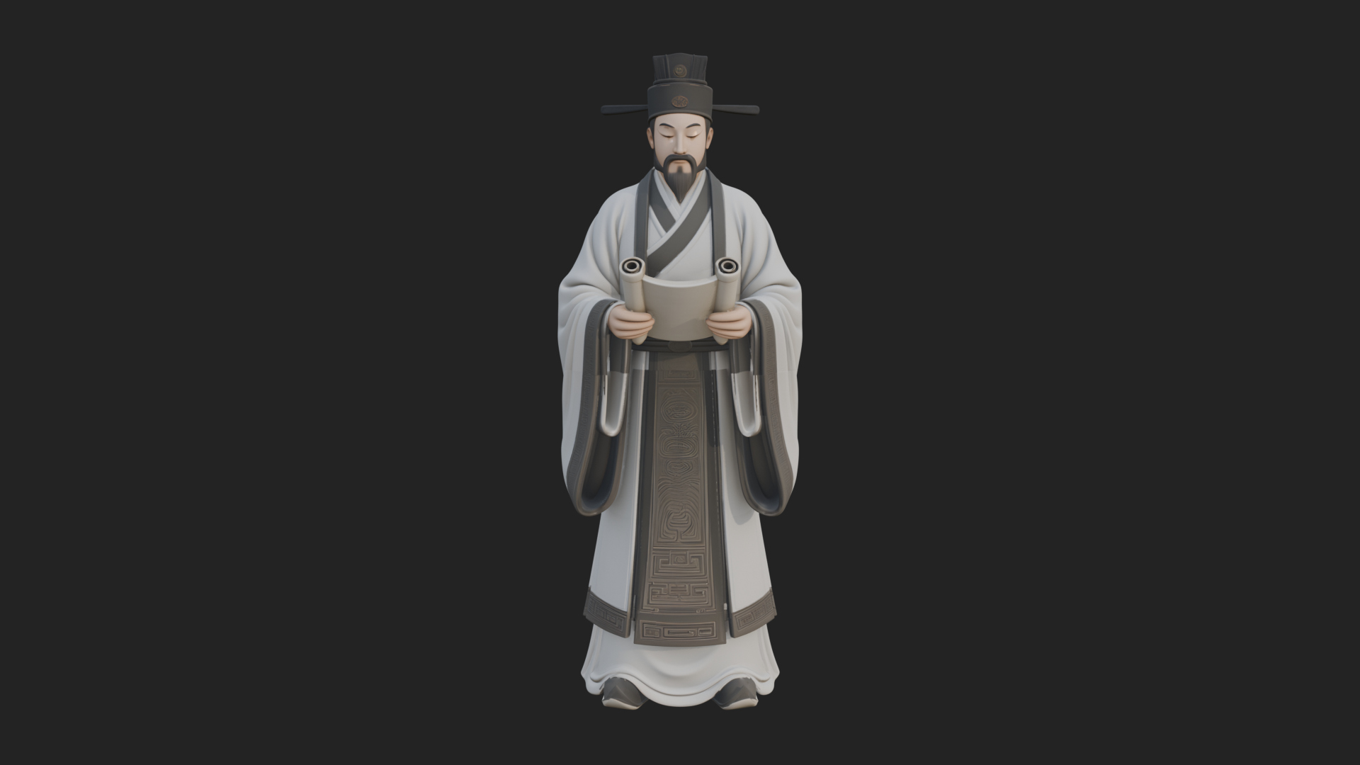 Chinese Scholar with Book Statue Design 6 3D Print Model 3D Model