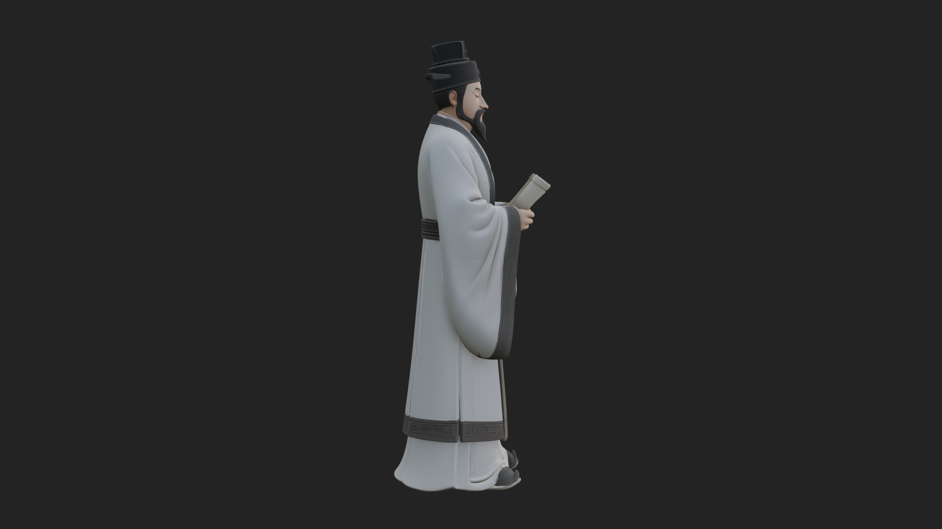 Chinese Scholar with Book Statue Design 6 3D Print Model 3D Model