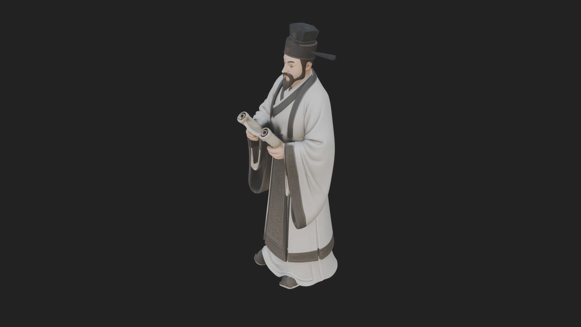 Chinese Scholar with Book Statue Design 6 3D Print Model 3D Model