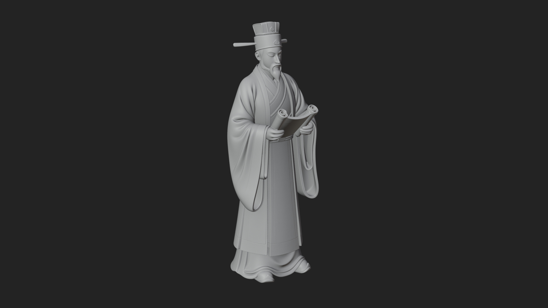 Chinese Scholar with Book Statue Design 6 3D Print Model 3D Model