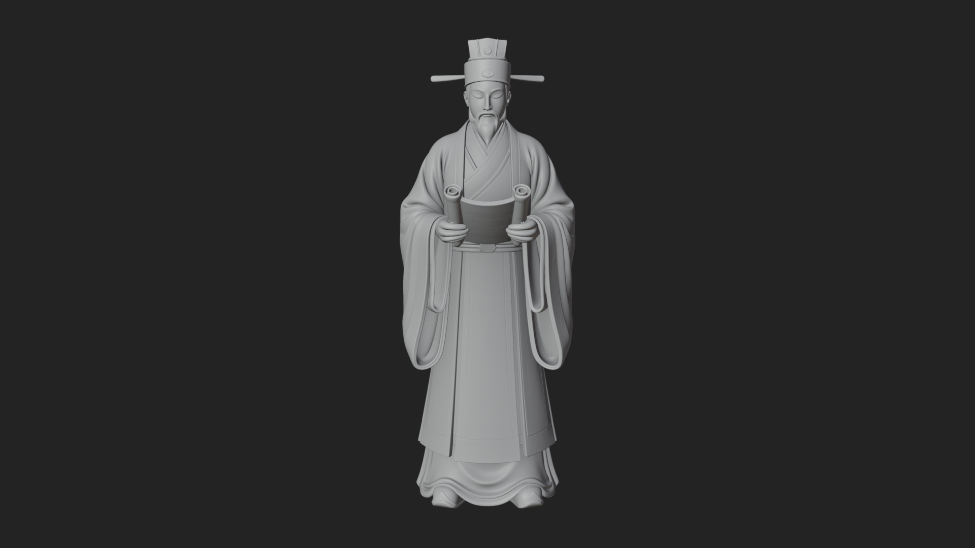 Chinese Scholar with Book Statue Design 6 3D Print Model 3D Model