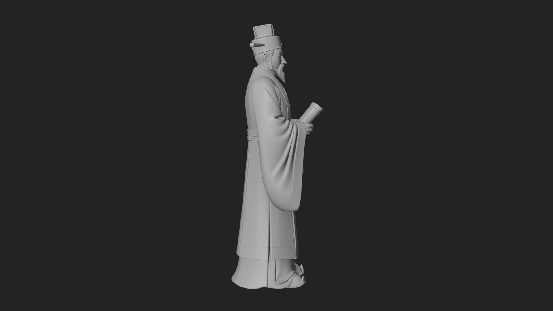 Chinese Scholar with Book Statue Design 6 3D Print Model 3D Model