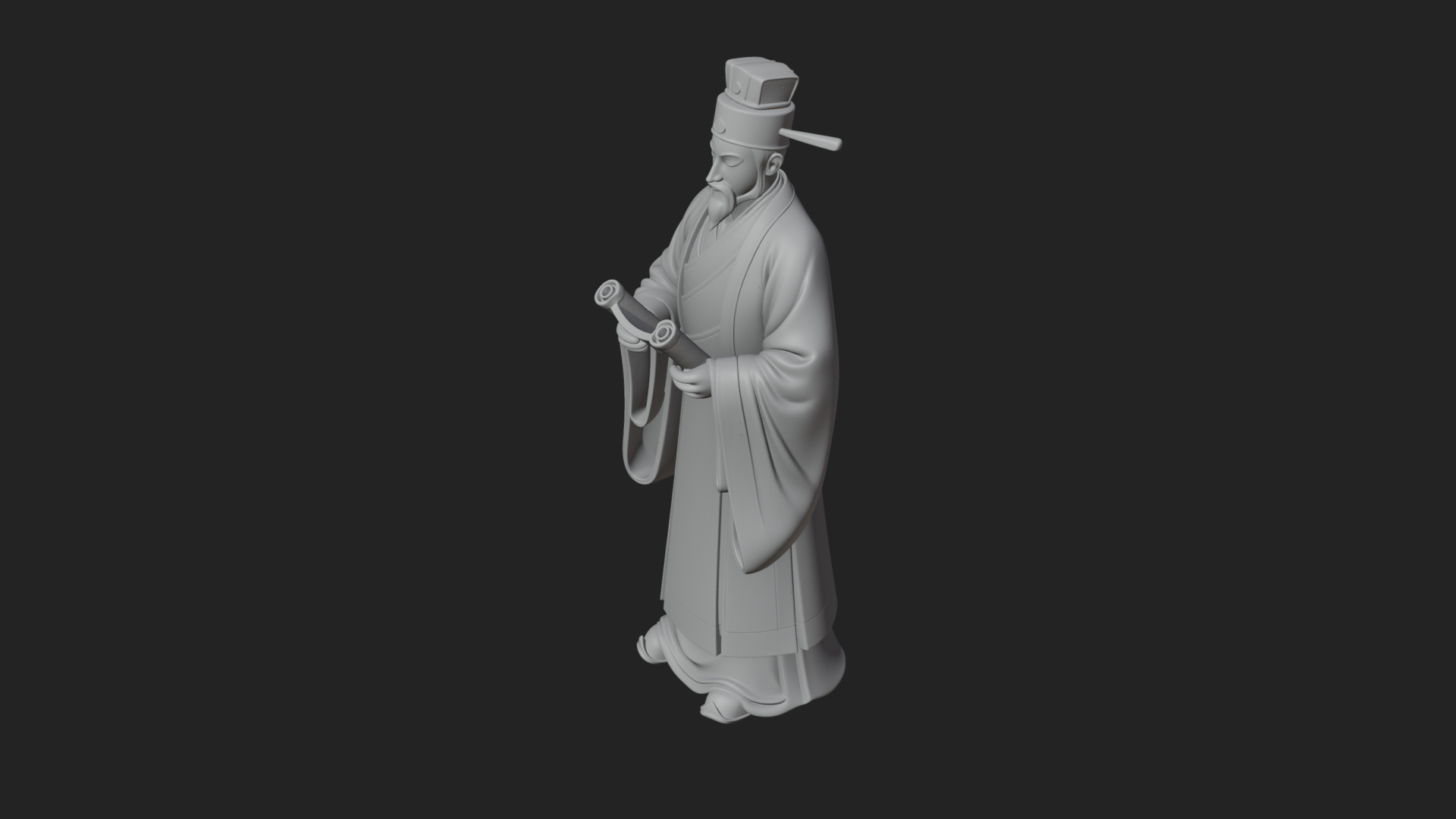 Chinese Scholar with Book Statue Design 6 3D Print Model 3D Model