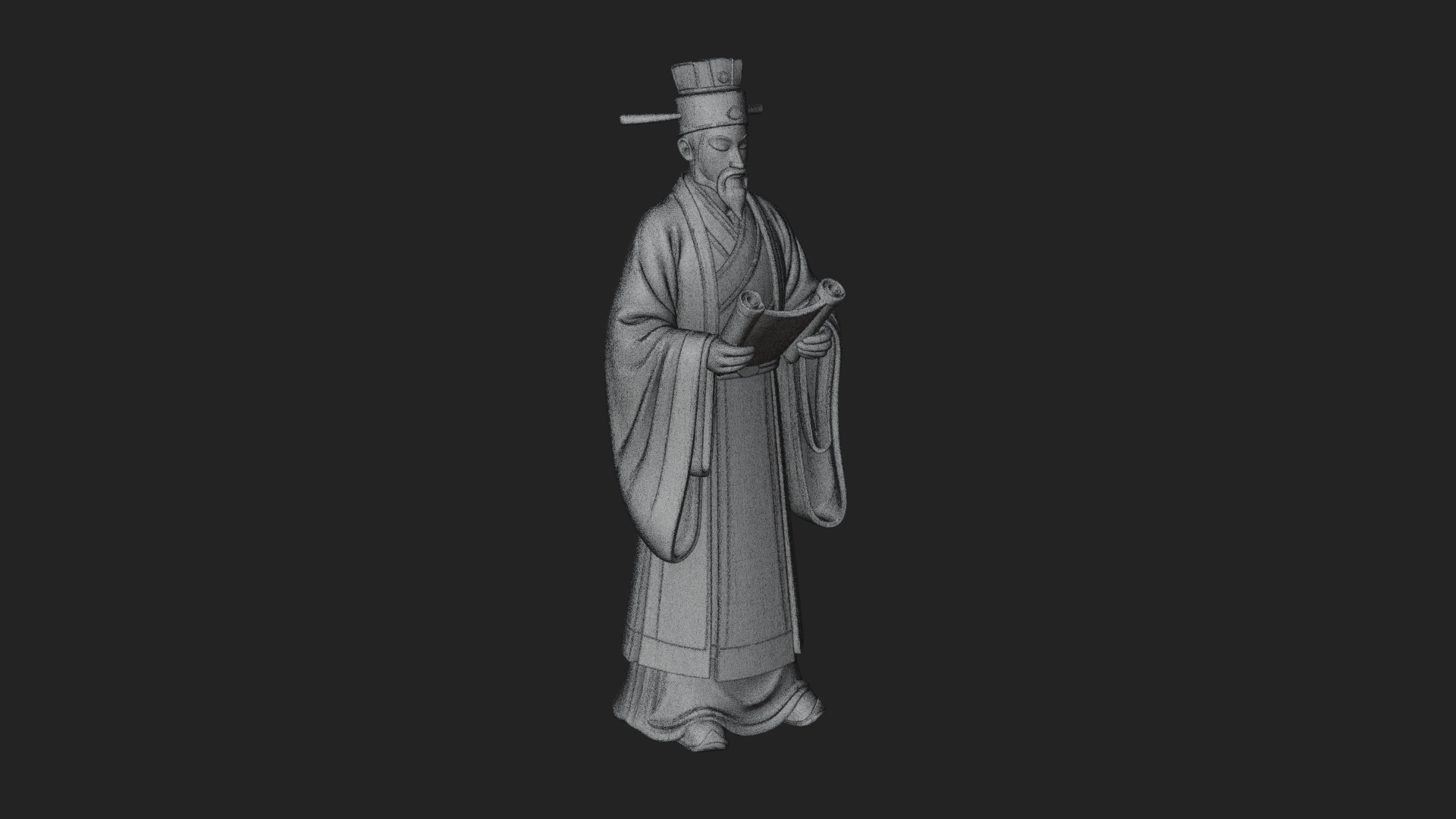 Chinese Scholar with Book Statue Design 6 3D Print Model 3D Model