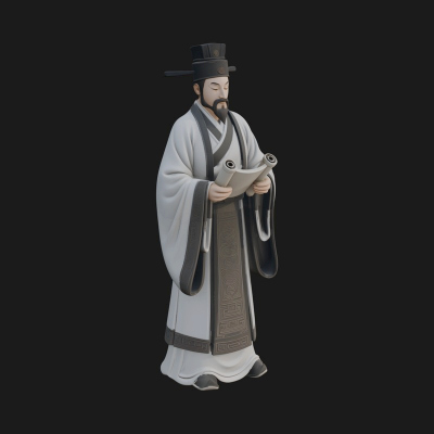 Chinese Scholar with Book Statue Design 6 3D Print Model