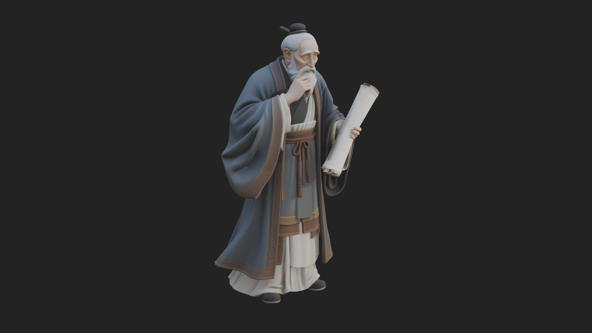 Chinese Scholar with Book Statue Design 7 3D Print Model 3D Model
