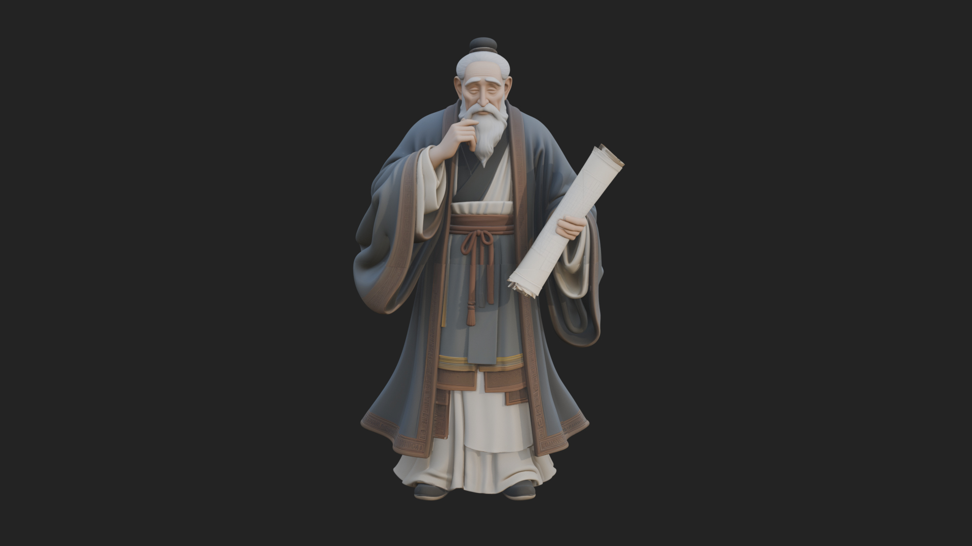 Chinese Scholar with Book Statue Design 7 3D Print Model 3D Model