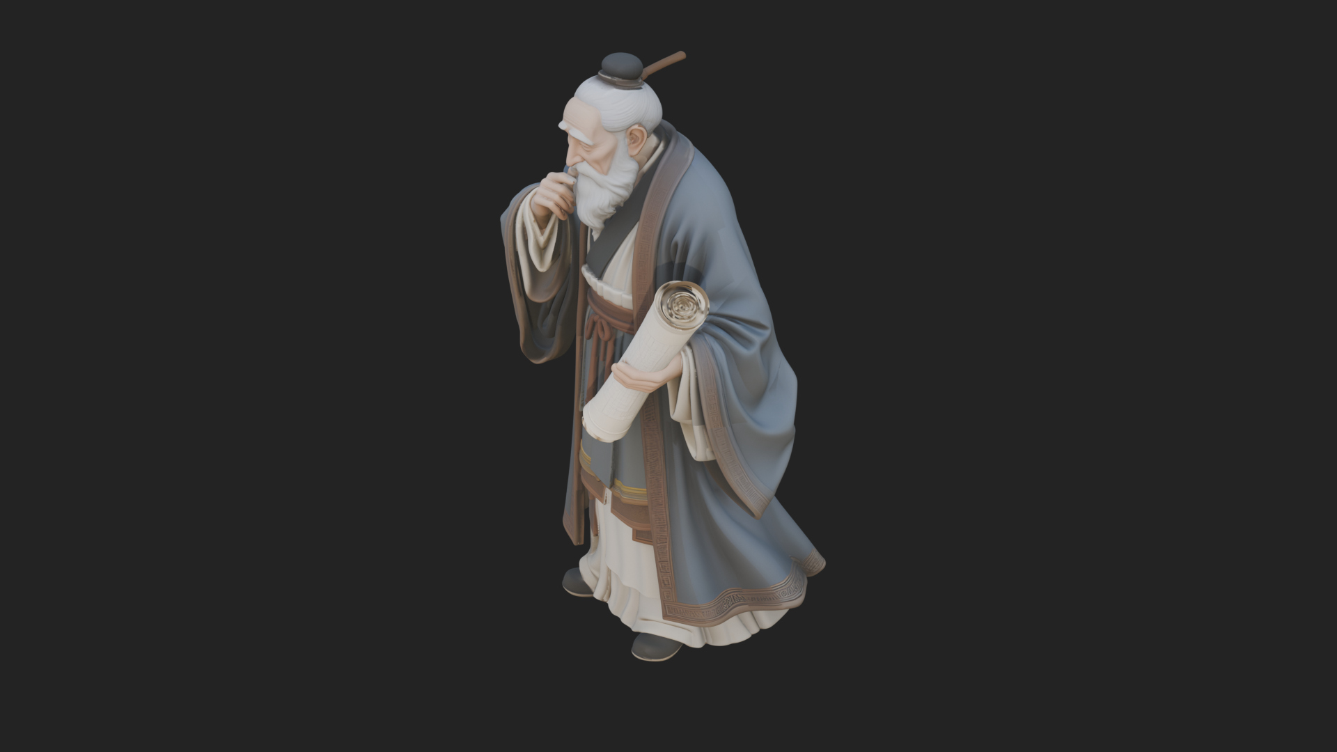 Chinese Scholar with Book Statue Design 7 3D Print Model 3D Model