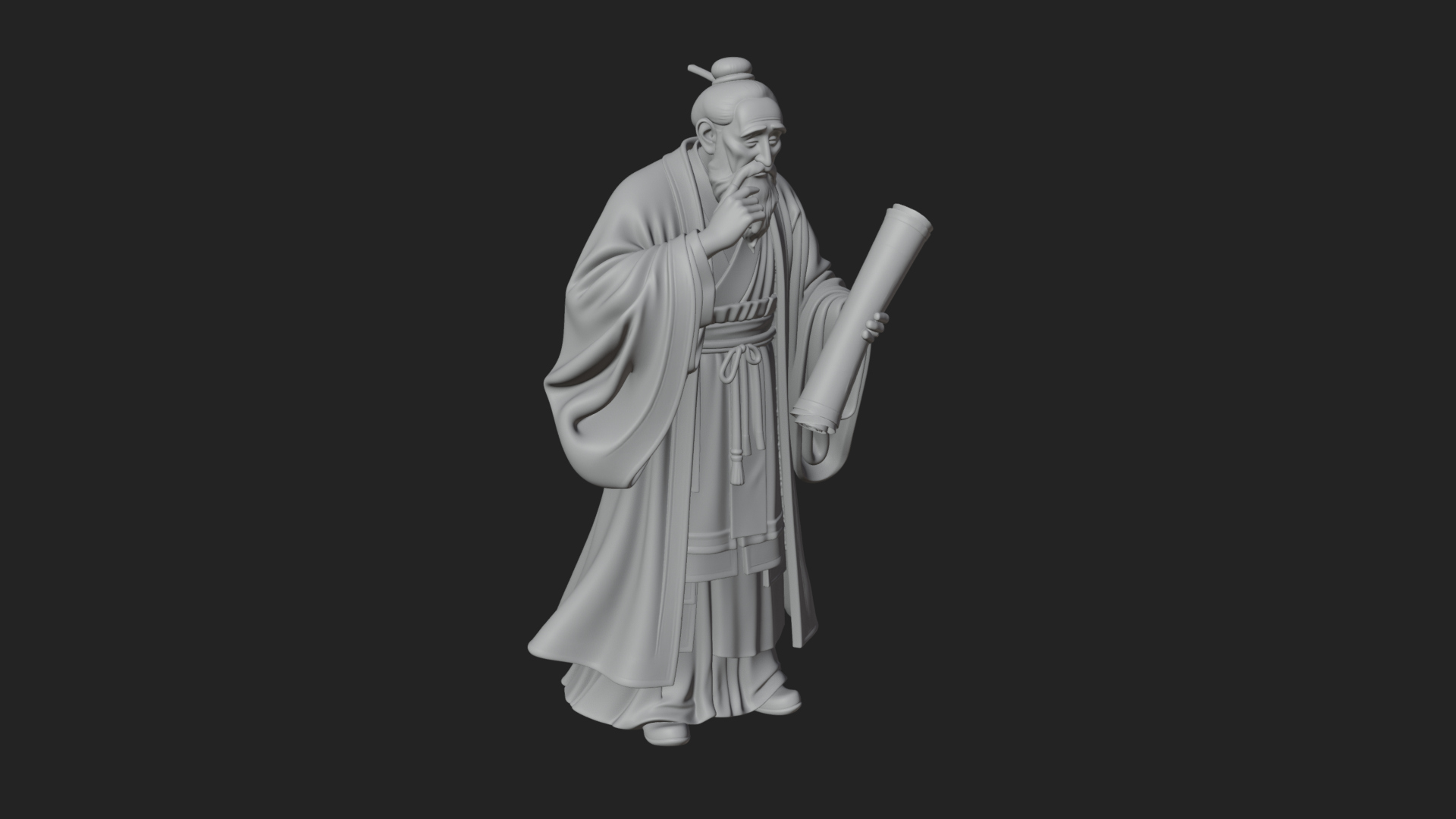 Chinese Scholar with Book Statue Design 7 3D Print Model 3D Model
