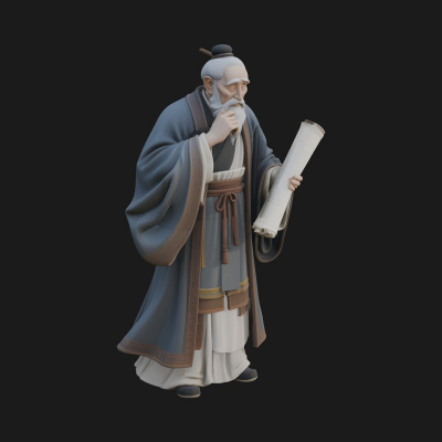 Chinese Scholar with Book Statue Design 7 3D Print Model