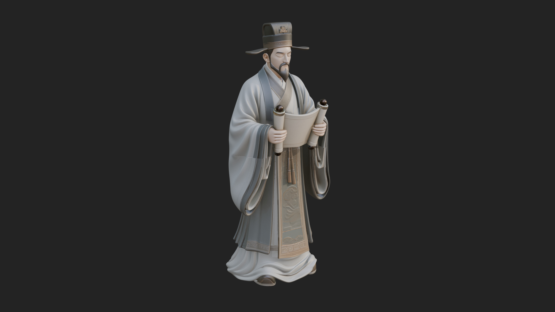 Chinese Scholar with Book Statue Design 8 3D Print Model 3D Model