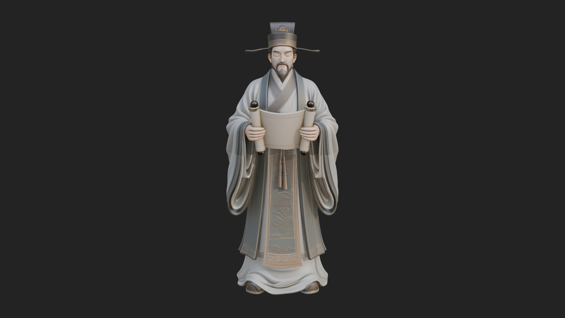 Chinese Scholar with Book Statue Design 8 3D Print Model 3D Model