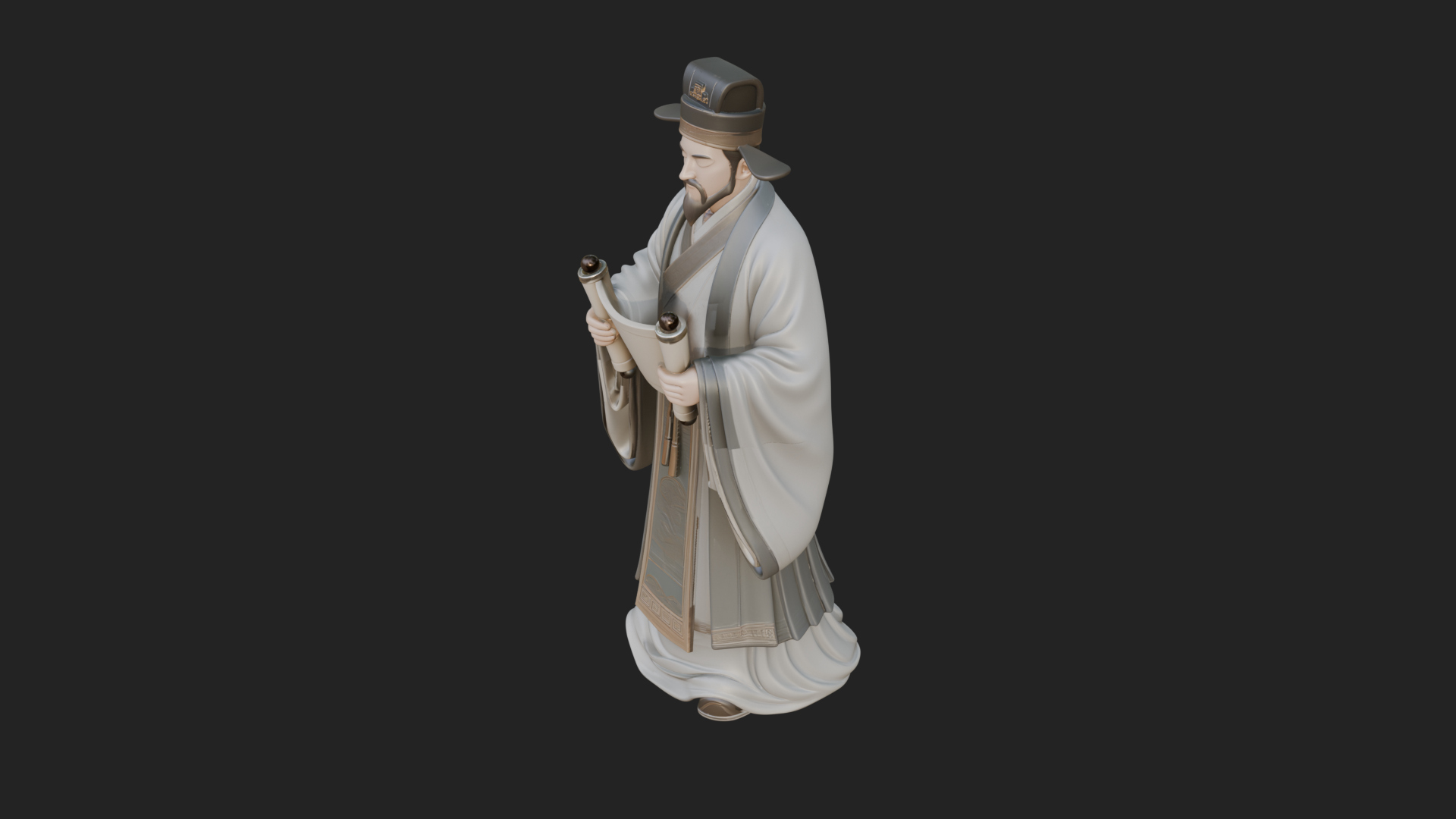 Chinese Scholar with Book Statue Design 8 3D Print Model 3D Model