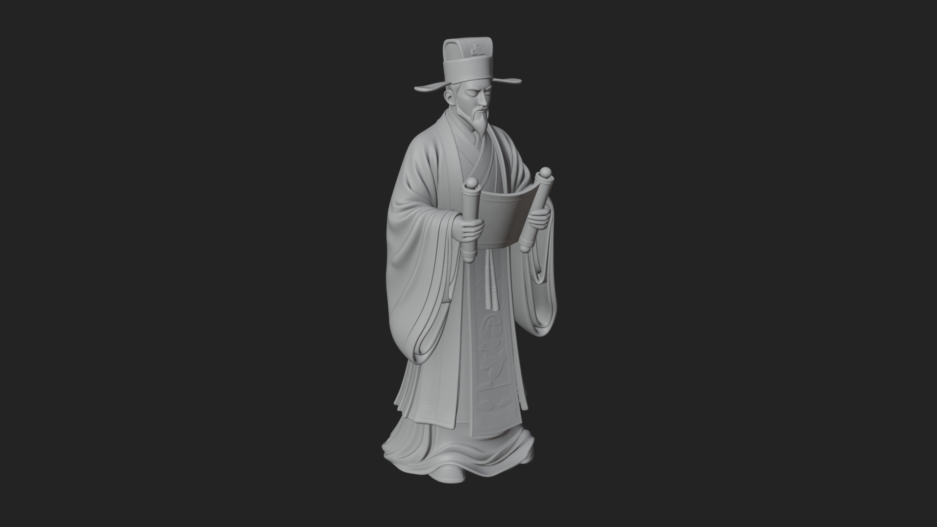 Chinese Scholar with Book Statue Design 8 3D Print Model 3D Model