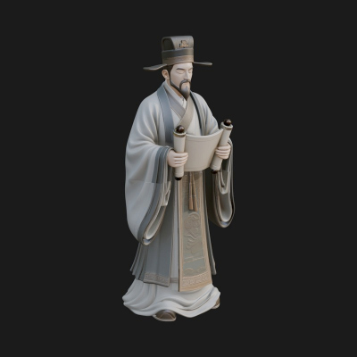 Chinese Scholar with Book Statue Design 8 3D Print Model