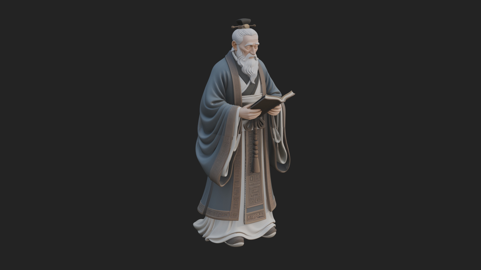 Chinese Scholar with Book Statue Design 9 3D Print Model 3D Model