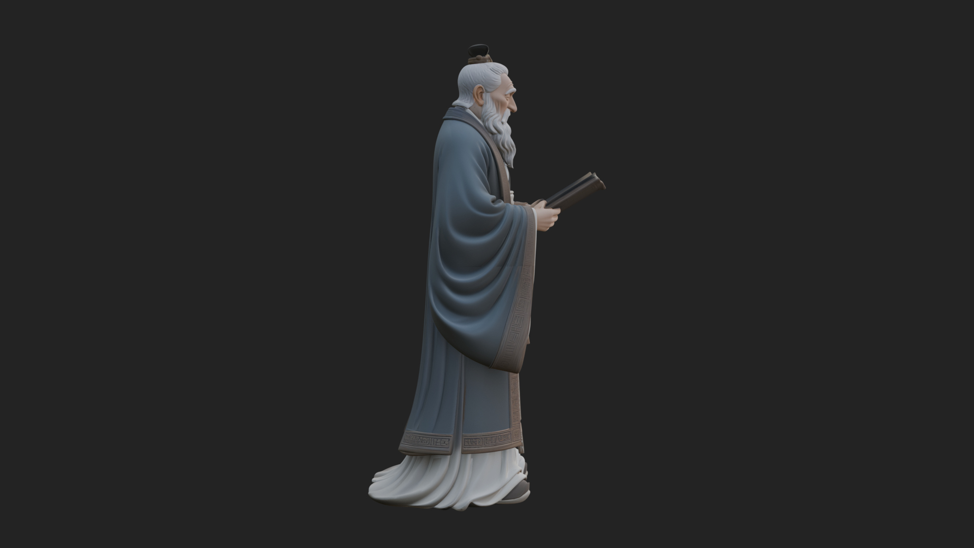 Chinese Scholar with Book Statue Design 9 3D Print Model 3D Model