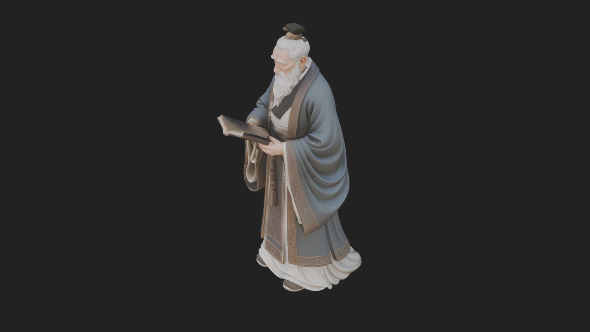 Chinese Scholar with Book Statue Design 9 3D Print Model 3D Model