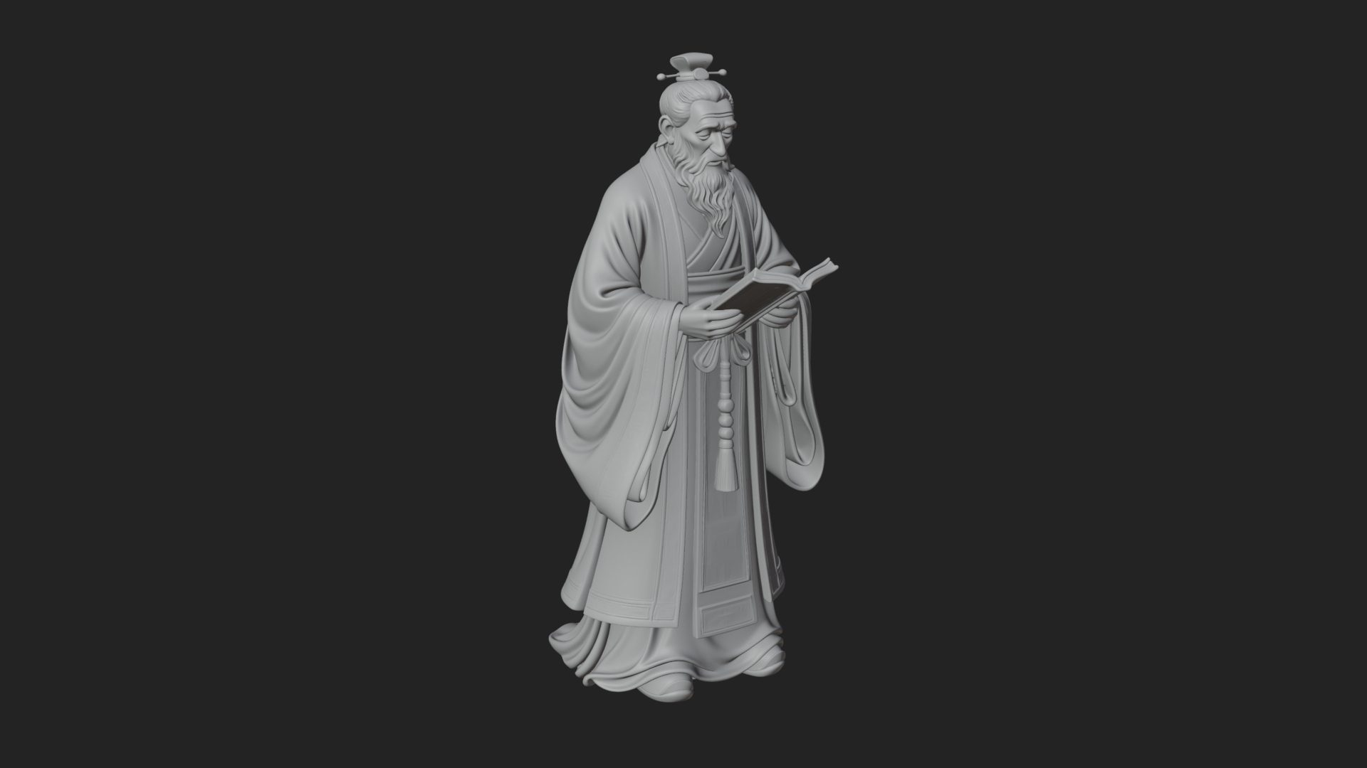 Chinese Scholar with Book Statue Design 9 3D Print Model 3D Model