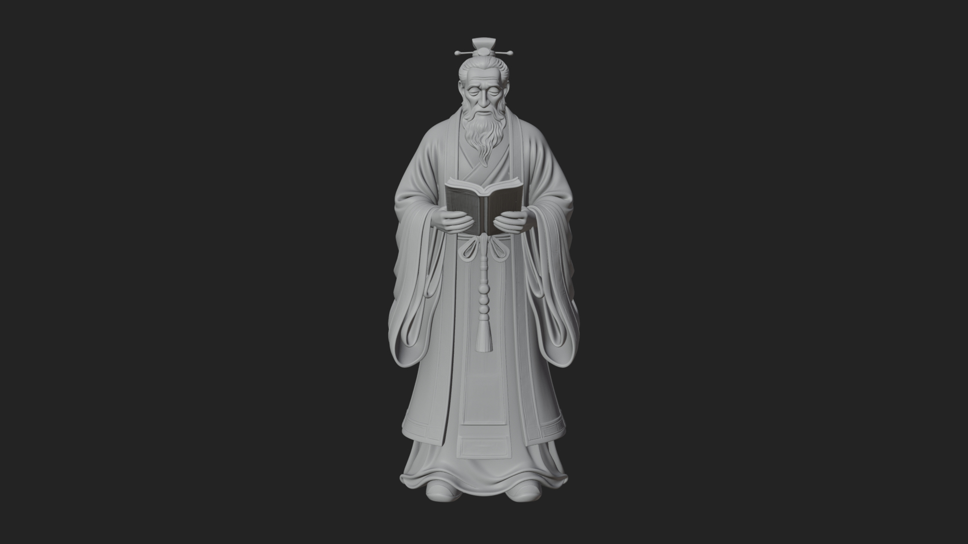Chinese Scholar with Book Statue Design 9 3D Print Model 3D Model