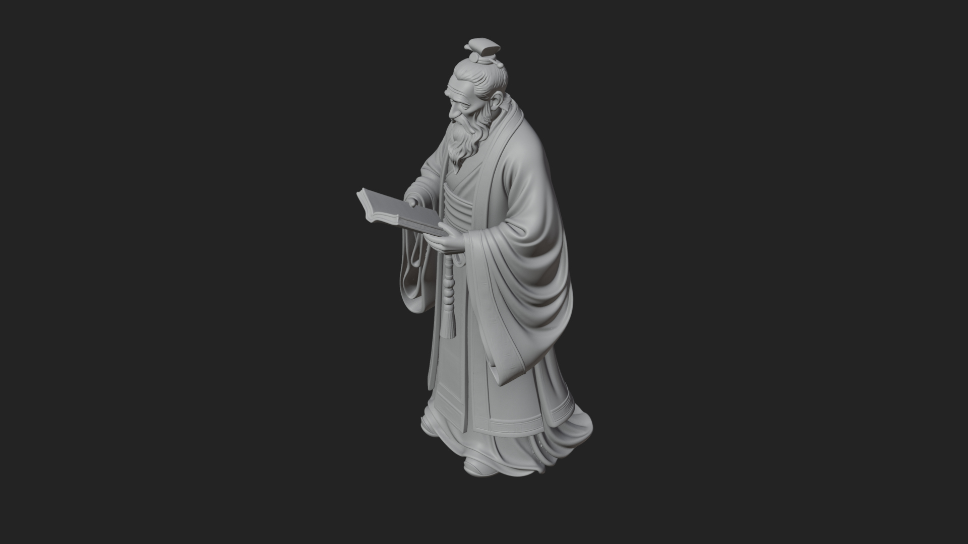 Chinese Scholar with Book Statue Design 9 3D Print Model 3D Model