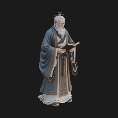Chinese Scholar with Book Statue Design 9 3D Print Model