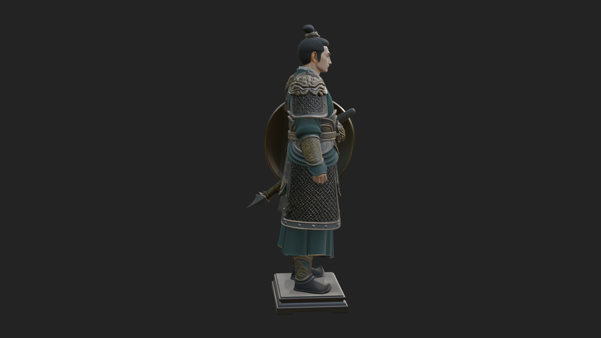 Chinese Shield Warrior Statue Design 1 3D Print Model 3D Model