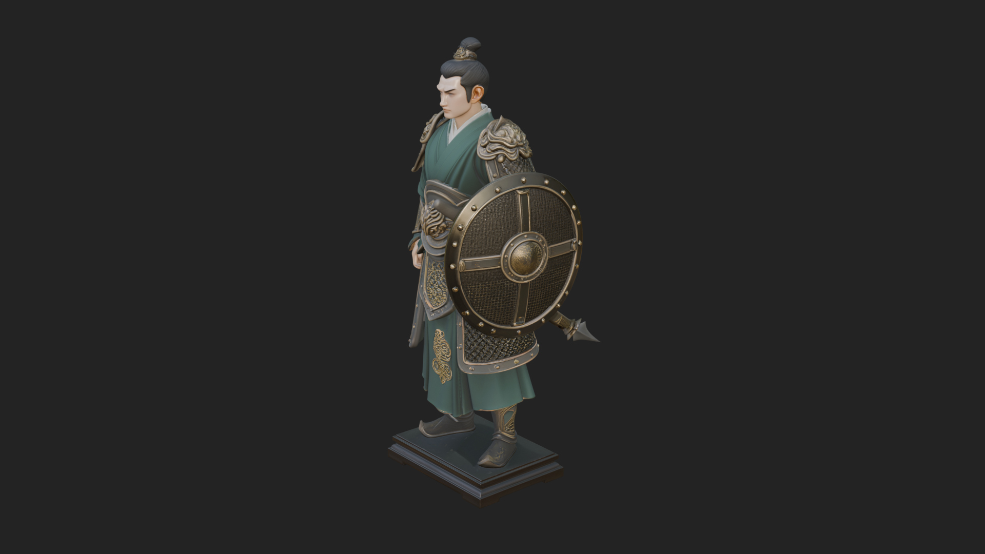 Chinese Shield Warrior Statue Design 1 3D Print Model 3D Model