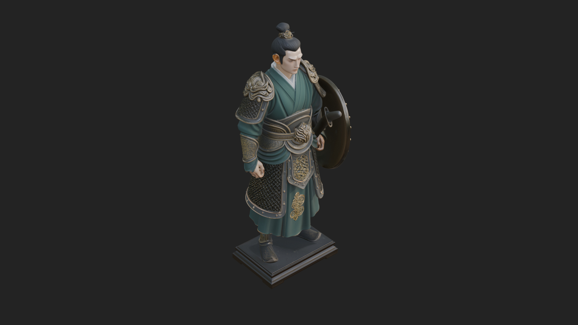 Chinese Shield Warrior Statue Design 1 3D Print Model 3D Model