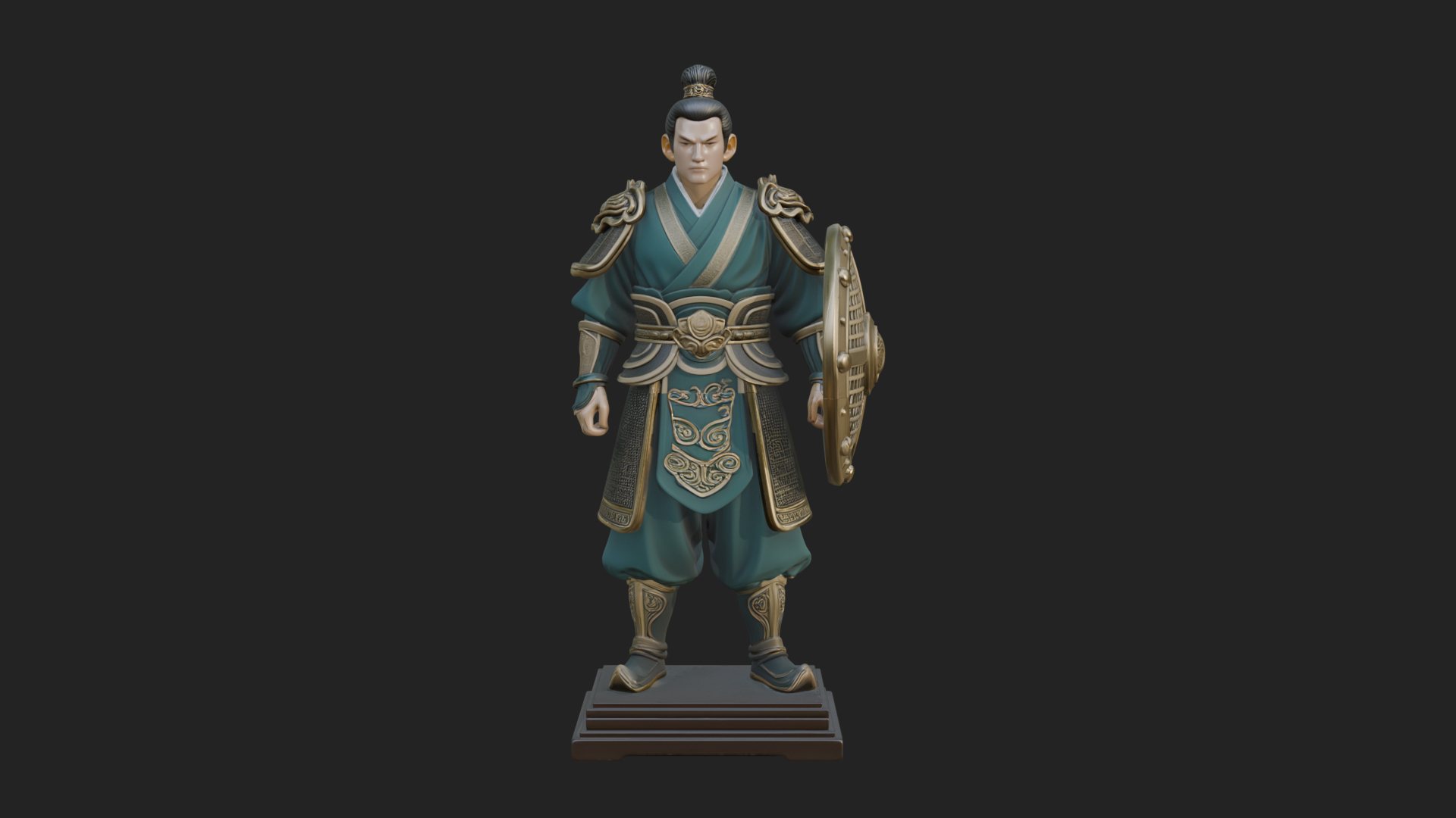 Chinese Shield Warrior Statue Design 2 3D Print Model 3D Model