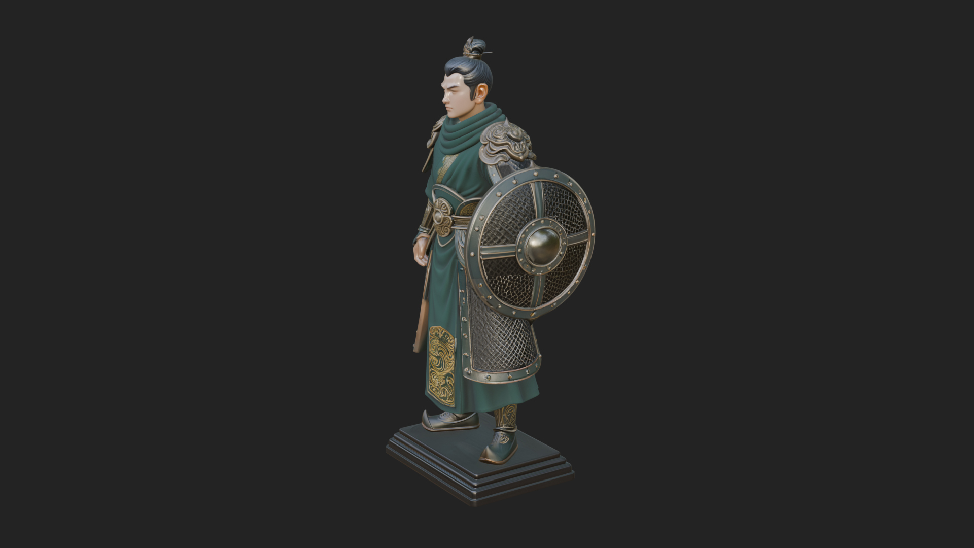 Chinese Shield Warrior Statue Design 3 3D Print Model 3D Model