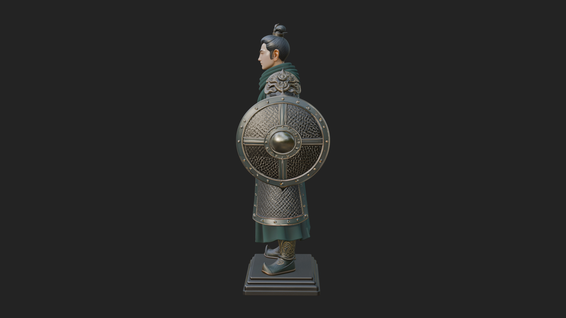 Chinese Shield Warrior Statue Design 3 3D Print Model 3D Model