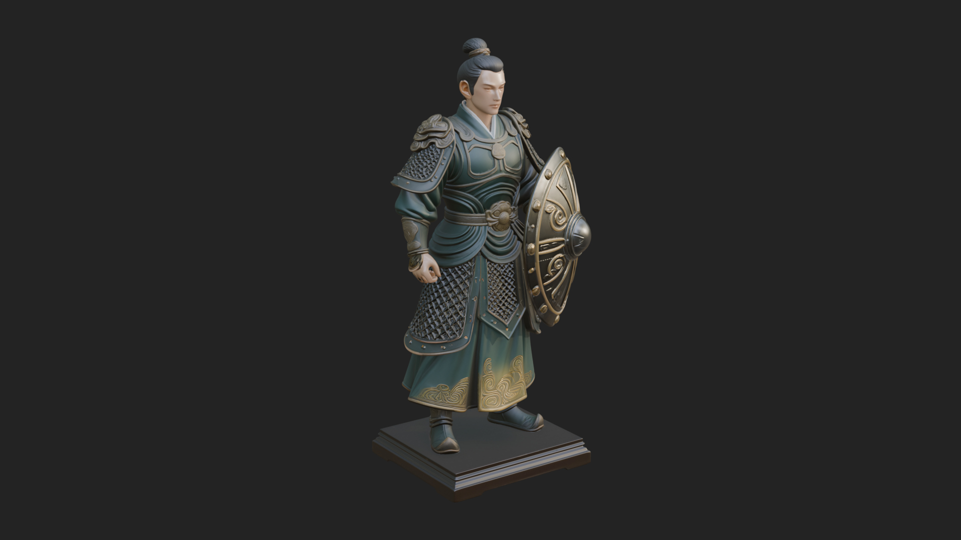 Chinese Shield Warrior Statue Design 4 3D Print Model 3D Model