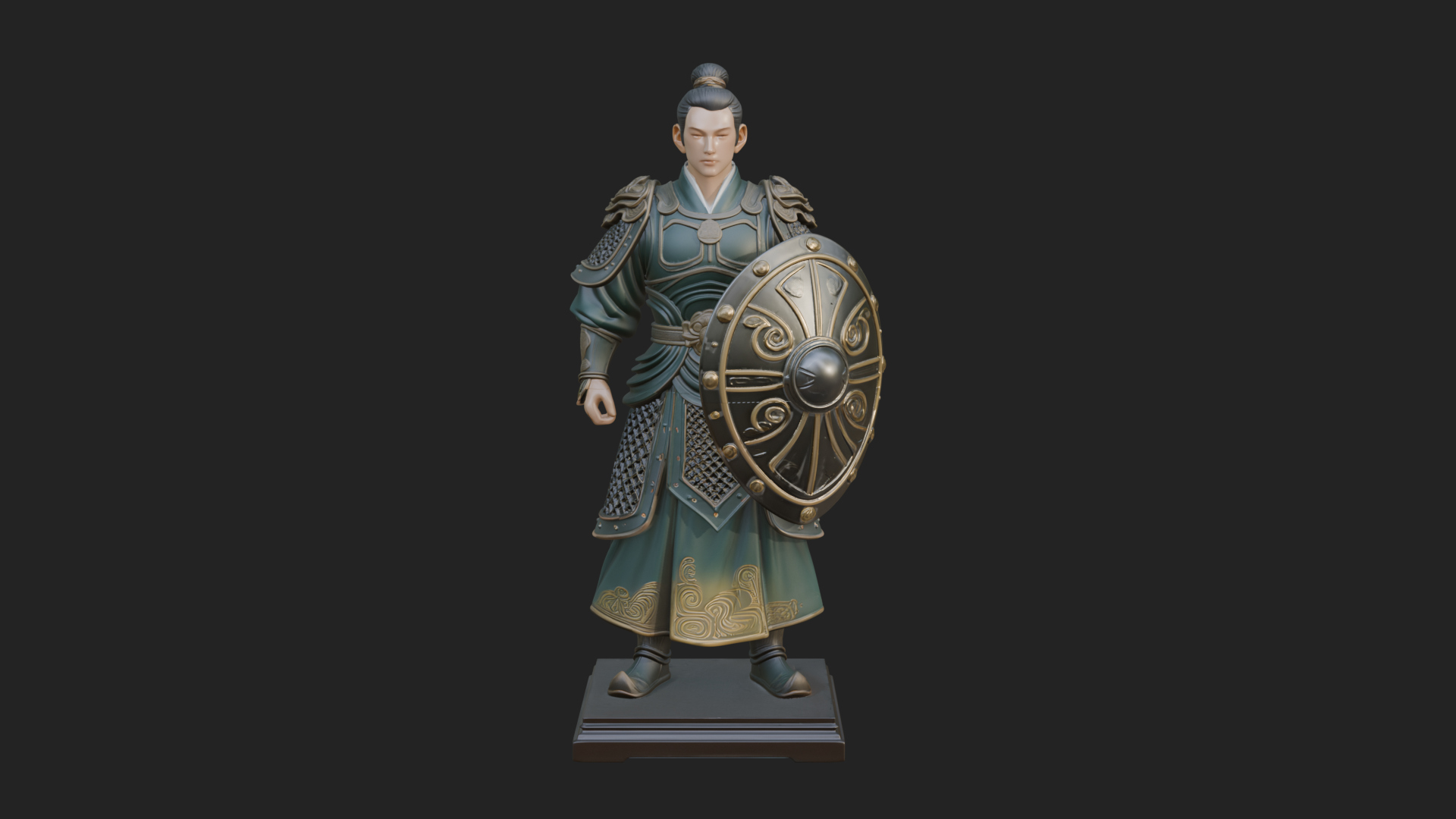 Chinese Shield Warrior Statue Design 4 3D Print Model 3D Model