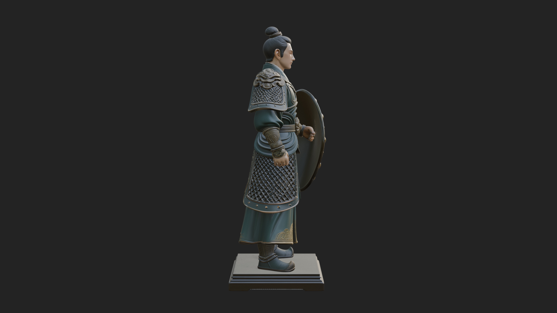 Chinese Shield Warrior Statue Design 4 3D Print Model 3D Model