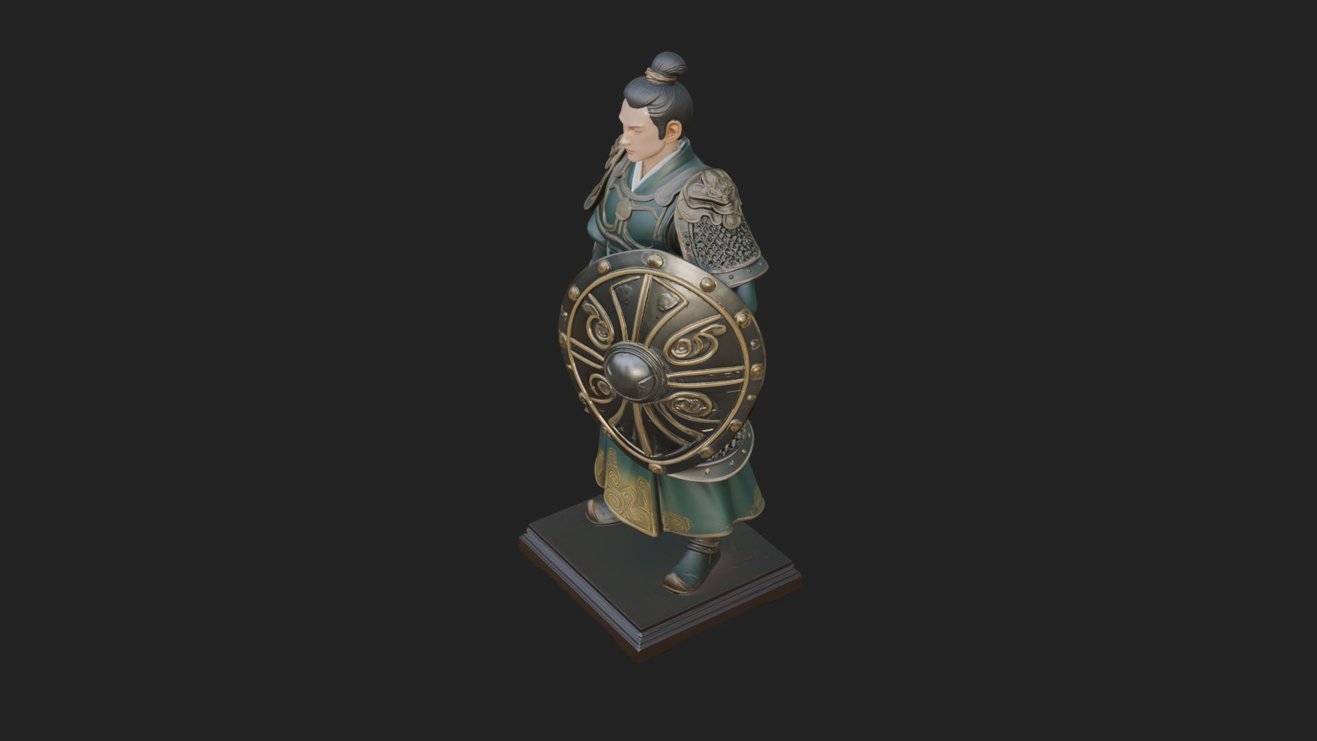 Chinese Shield Warrior Statue Design 4 3D Print Model 3D Model