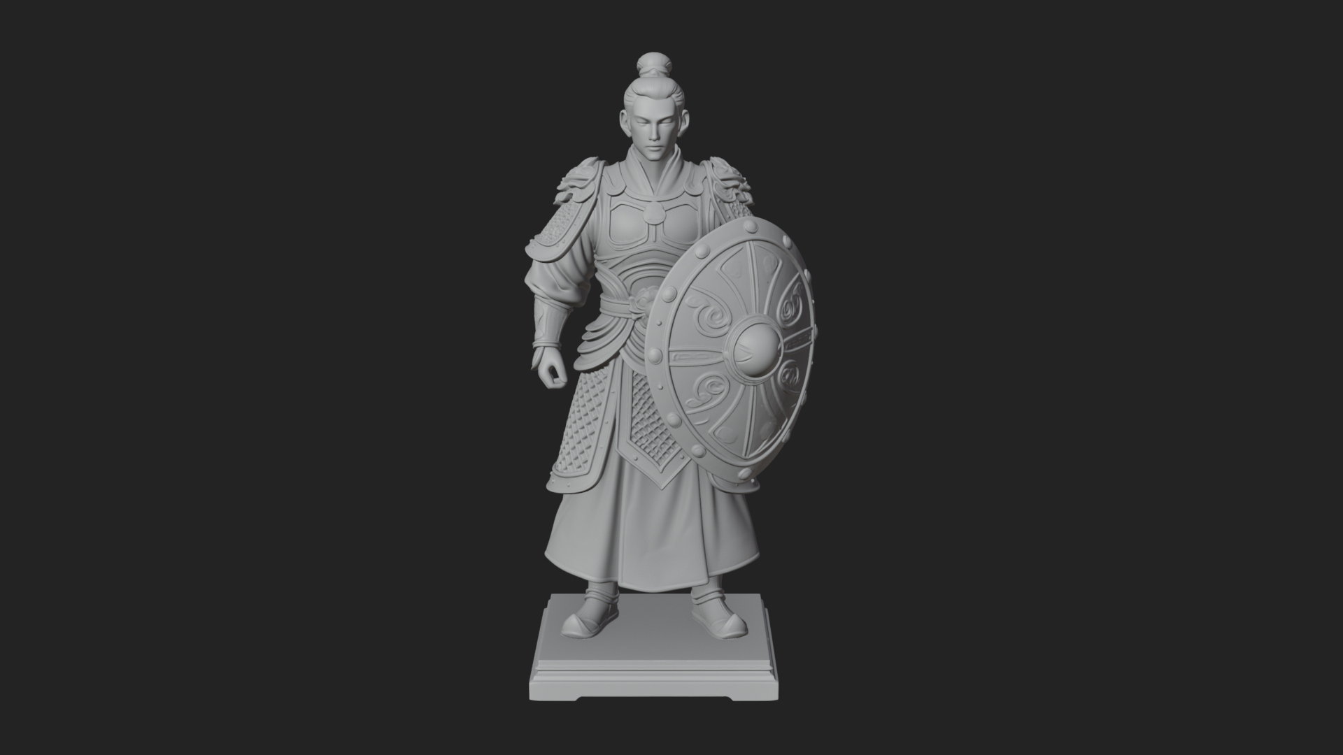 Chinese Shield Warrior Statue Design 4 3D Print Model 3D Model
