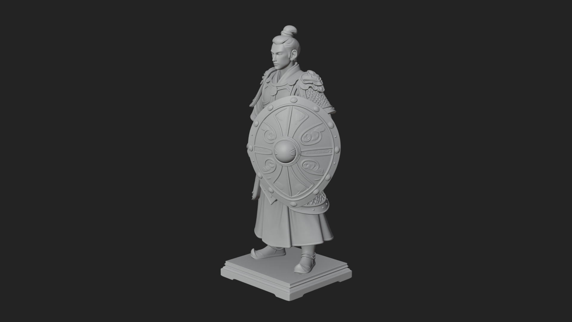 Chinese Shield Warrior Statue Design 4 3D Print Model 3D Model