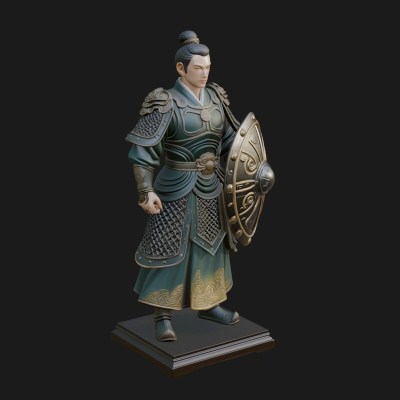 Chinese Shield Warrior Statue Design 4 3D Print Model