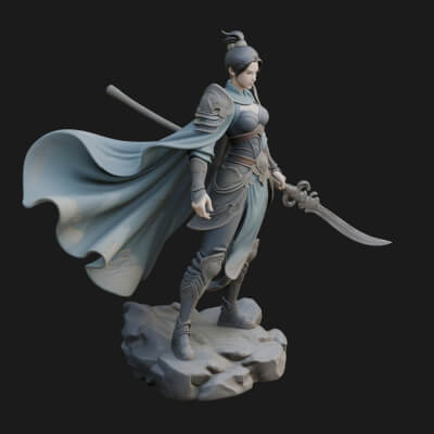 Chinese Swordswoman Statue Design 4 3D Print Model
