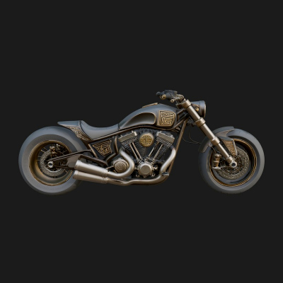 Chopper Motorcycle Model Design 4 3D Print Model