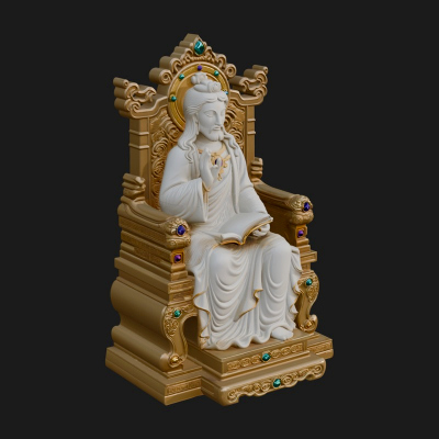 Christ on Carved Throne Statue Design 2 3D Print Model