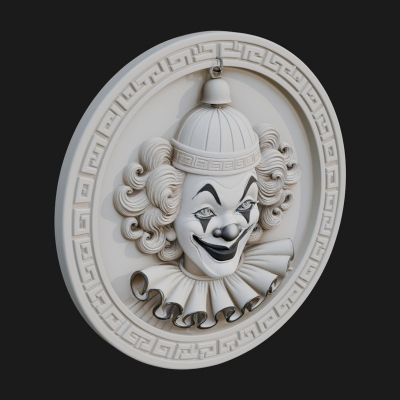 Circus Clown Oval Relief Plaque Design 1 3D Print Model