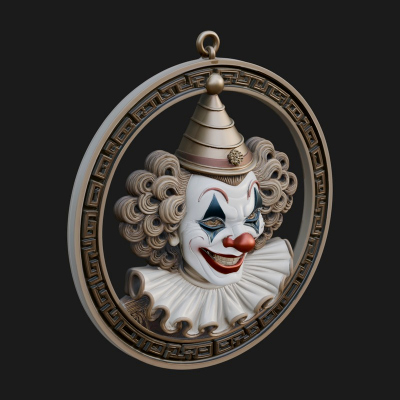 Circus Clown Oval Relief Plaque Design 2 3D Print Model